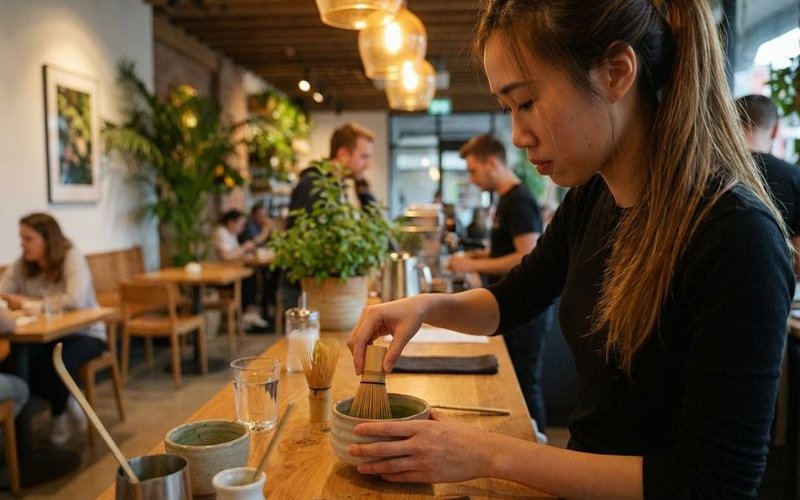 Hand whisked matcha latte