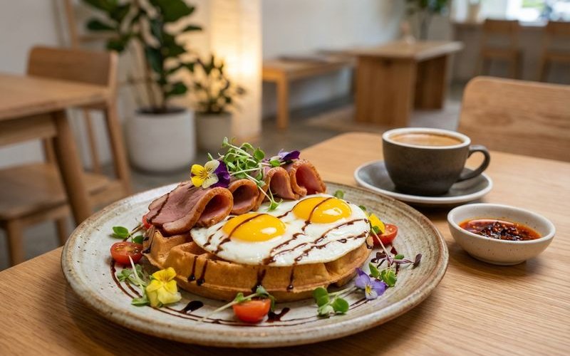 Signature Smoked Duck and Eggs Waffle