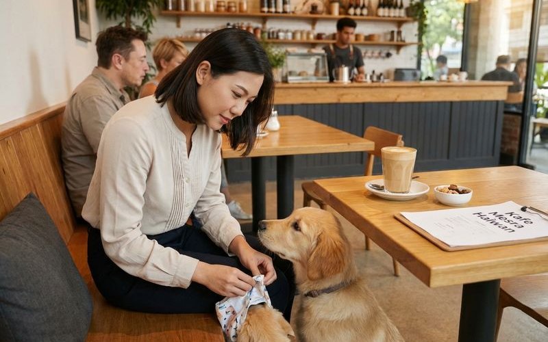 Preparing pet for cafe visit